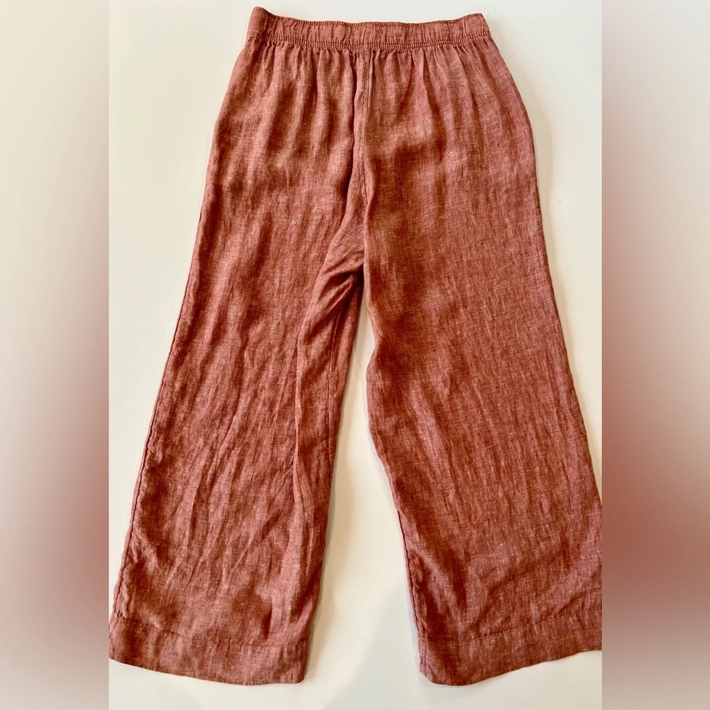 Tahari 100% Linen High Waist Wide Leg Pants Rust Terracotta Chili Flowy - Picture 9 of 11